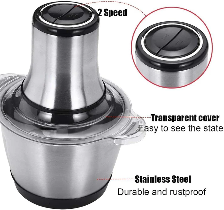 Tocator Electric Multifunctional, Pentru Carne, Fructe, Legume, Cu 2 Trepte de Viteza, Vas Inox, Capacitate Glorio.ro