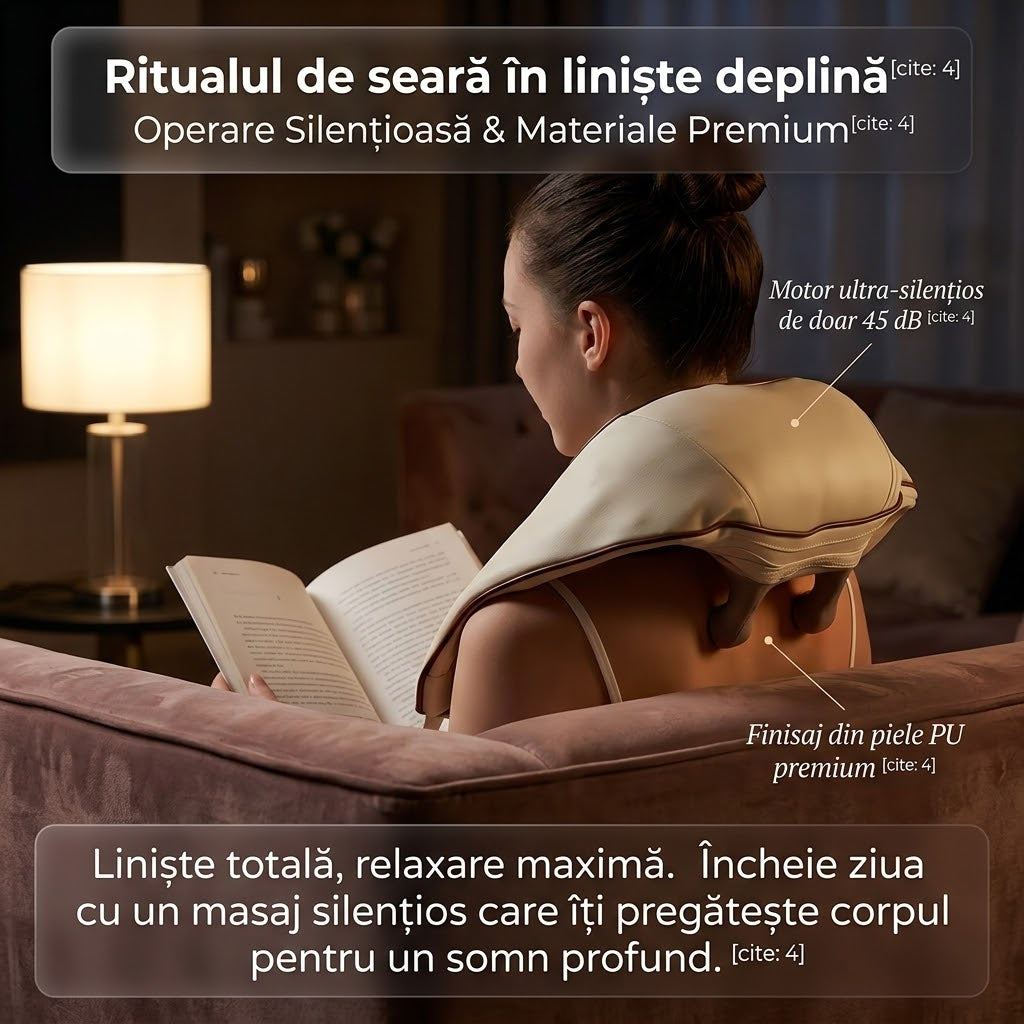 Aparat de Masaj Cervical 6D Profesional, Încălzire Constantă, 6 Capete Silicon, 3 Intensități, Silentios 45dB, Wireless Glorio