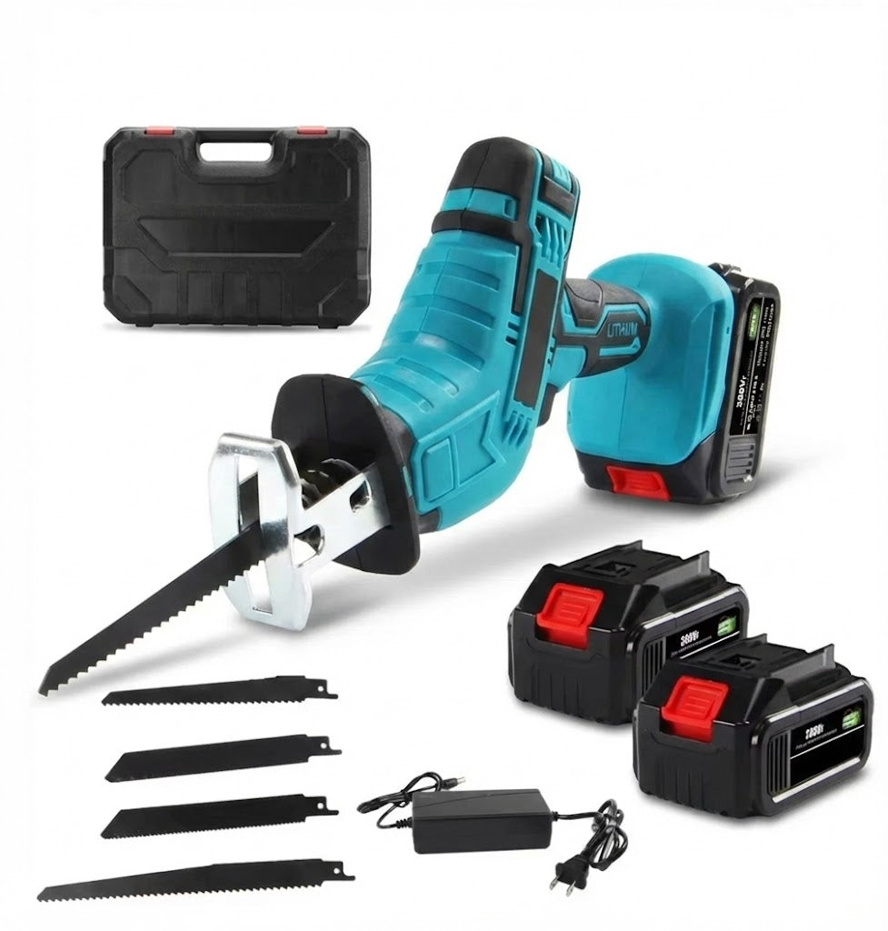 Fierăstrău Sabie Reciproc cu 2 Acumulatori 48V - Tăiere Lemn & Metal, 4000RPM + 4 Lame Incluse (Compatibil Makita) Glorio
