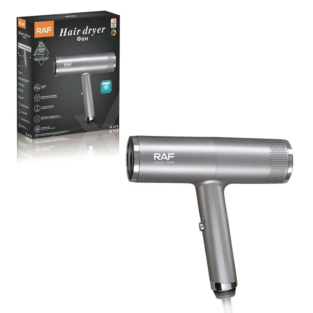 Uscator de par cu ioni negativi, RAF R474, 1600W, 2 viteze, buton de aer rece, 1 cap magnetic inclus, argintiu Glorio