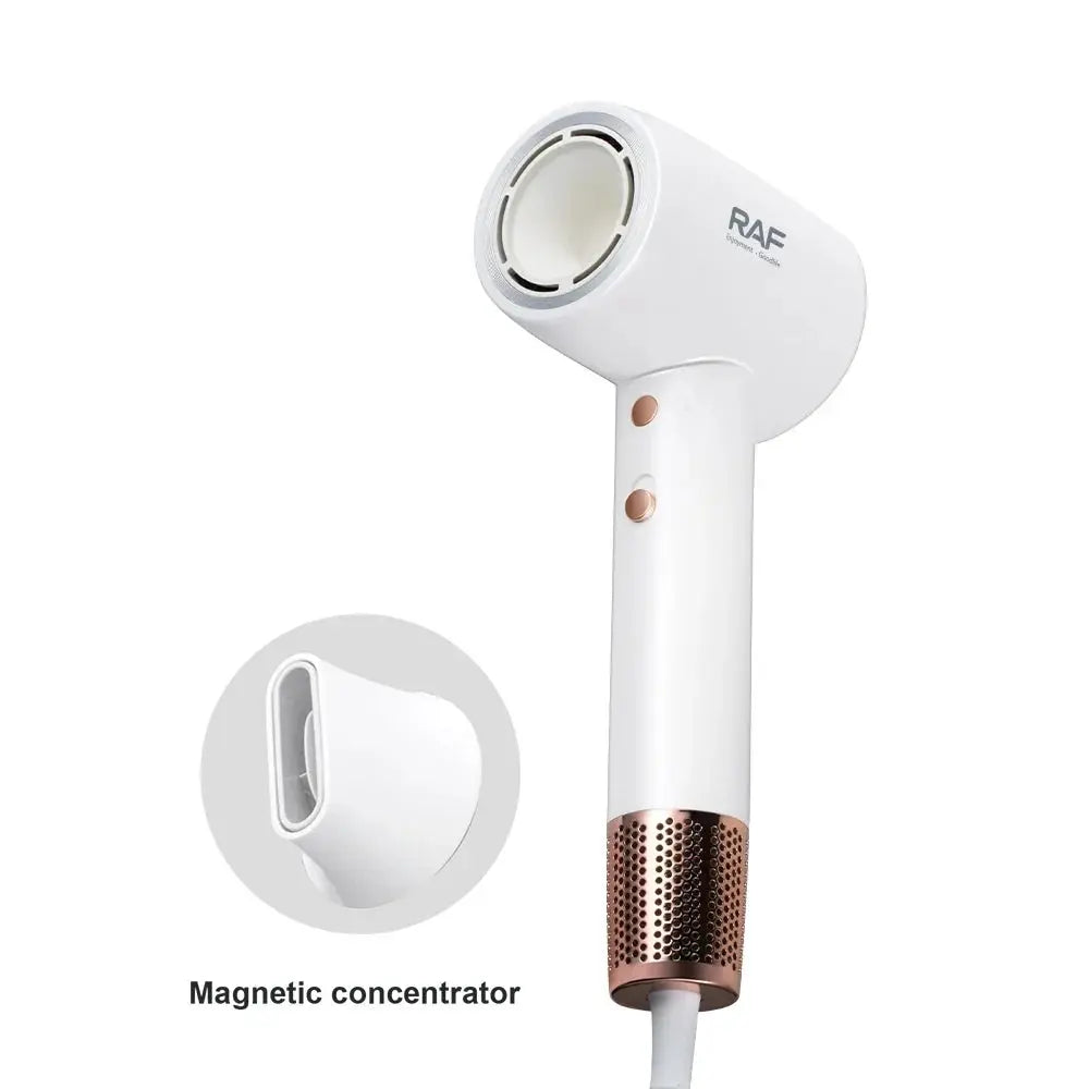 Uscator de par, RAF R423, 1600W, 33.5x16x8cm, 2 viteze si 3 trepte de temperatura, 1 cap magnetic, alb Glorio