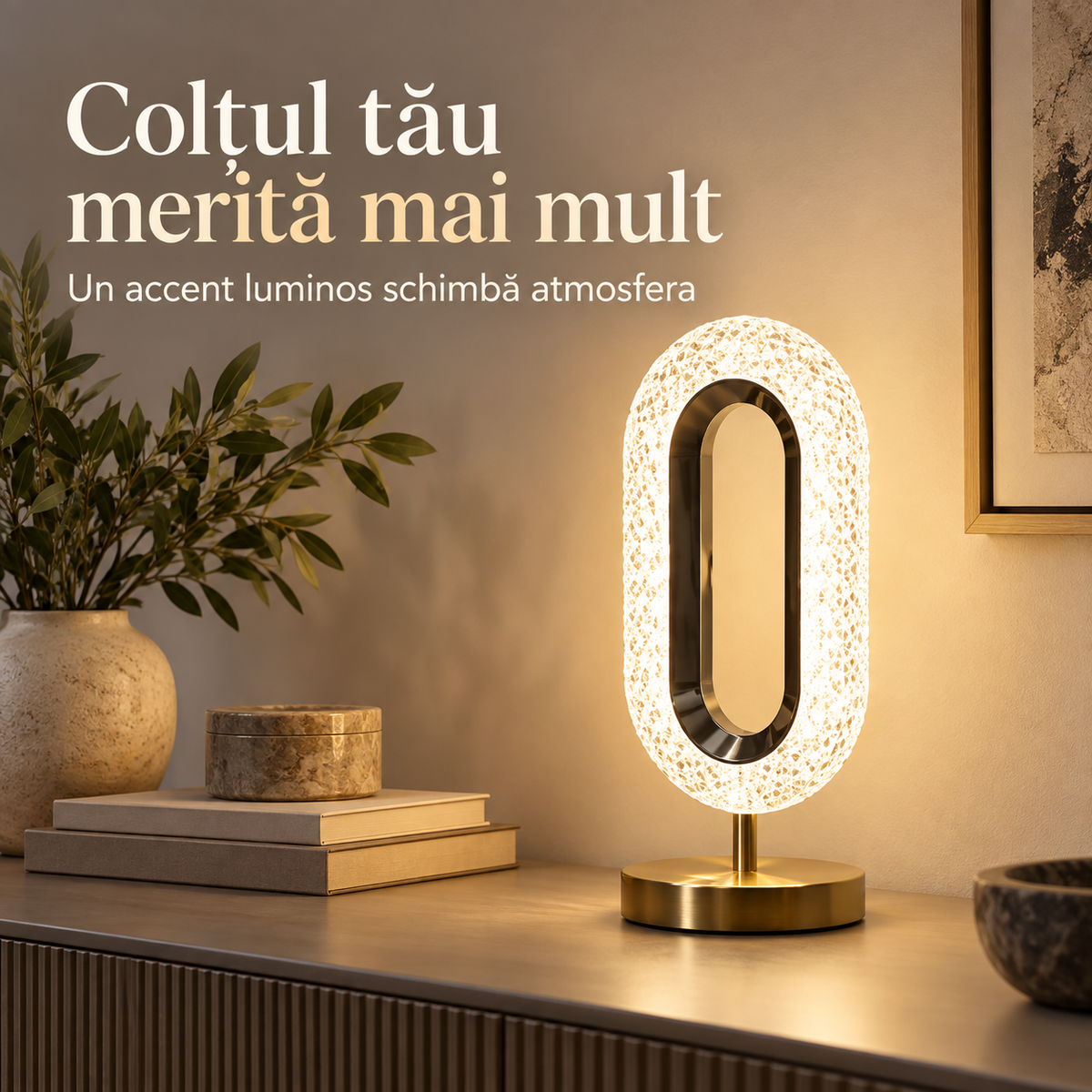 Veioză cu efect de cristal pentru un colț decorativ al casei.