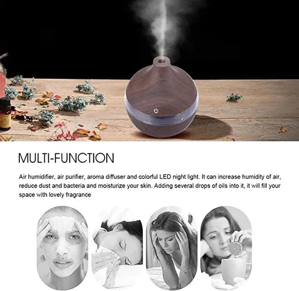 1+1 GRATIS: Difuzor Aromaterapie Cu Ultrasunete Si Umidificator Cu LED, 300 ml, Wenge + 12 uleiuri CADOU Doimeseriasi.ro