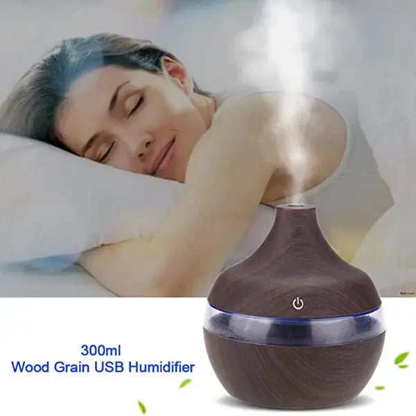 1+1 GRATIS: Difuzor Aromaterapie Cu Ultrasunete Si Umidificator Cu LED, 300 ml, Wenge + 12 uleiuri CADOU Doimeseriasi.ro