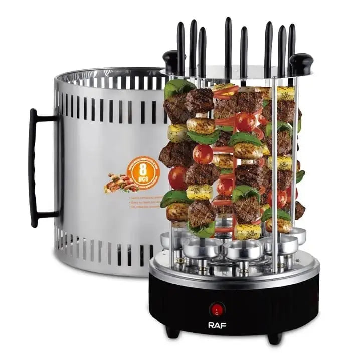 Gratar Electric Vertical RAF-8619, Fara Fum, 1200W, 8 Frigaruie Rotative din Otel Glorio